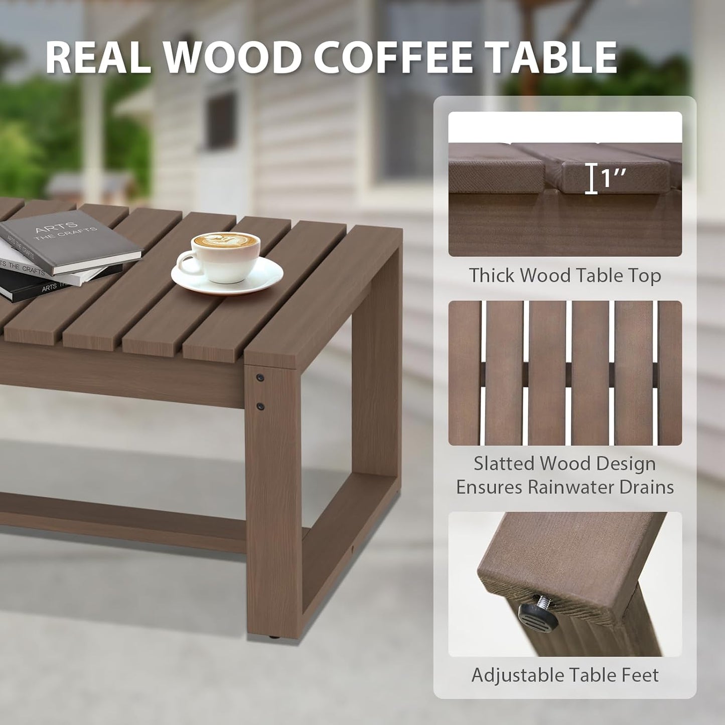 EAGLE PEAK Natural Wood Outdoor Patio Furniture, Cedar Furniture, Conversation Set, Outdoor Seating for Deck Patio Porch, Sofa & Coffee Table, 2 Pieces, Brown/Beige