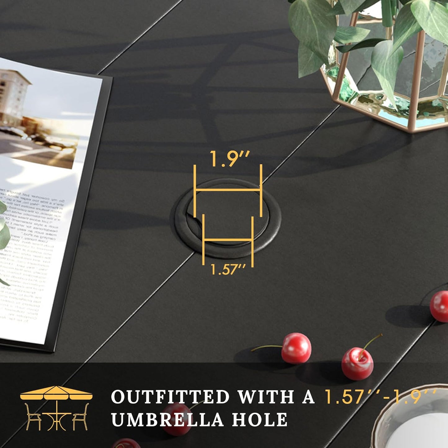 VICLLAX Patio Dining Set for 6, Outdoor Furniture Set Includes 63" Rectangle Patio Table and 6 Patio Stackable Chairs, Outdoor Table and Chairs for Outsides, Black Tabletop and Blue Fabric