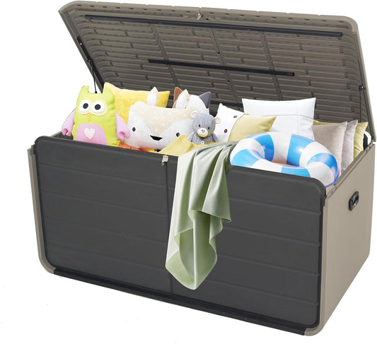 Resin Deck Box 260 Gallons, Extra Large Heavy-Duty Outdoor Storage Box, Lockable & Waterproof Patio Outside Storage Box for Patio Furniture, Garden Tools, Pool Supplies