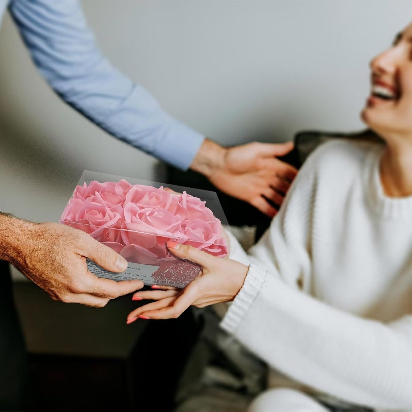 Artificial flower real touch roses feel and look realistic fake roses with short stems, suitable for gift, for wife girlfriend mom friends, Indoor home table，cake, hotel, car decoration (white)