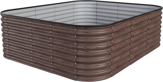 MUPATER 8x4FT Raised Garden Bed, Galvanized Raised Garden Bed with 3 Aluminum Support Rods, 24''H Mutli-in-1 Metal Garden Bed, Modular Raised Planter Box Outdoor for Vegetables, Flowers, Rustic