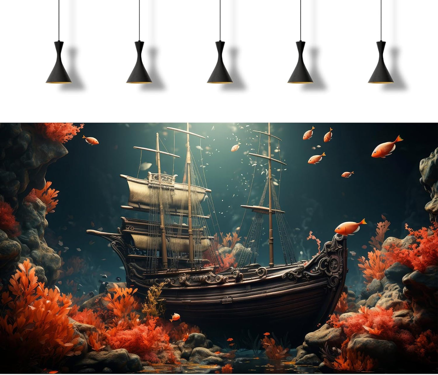 Pirate Shipwreck Aquarium Background Under The Sea Coral Reefs Fish Tank Background Underwater Sunken Ship Landscape Terrarium Background Tropical Sea Marine Life Aquarium Tank Background 24x12in