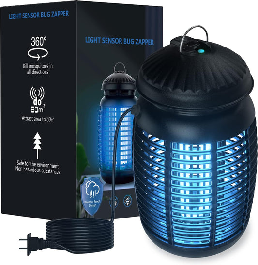 Bug Zapper with Light Sensor, Mosquito Zapper Outdoor 4200V Electric Insect Killer, Waterproof Mosquito Killer, Fly Zapper, Fly Trap for Home Backyard Garden Patio, Mosquito Repellent Outdoor