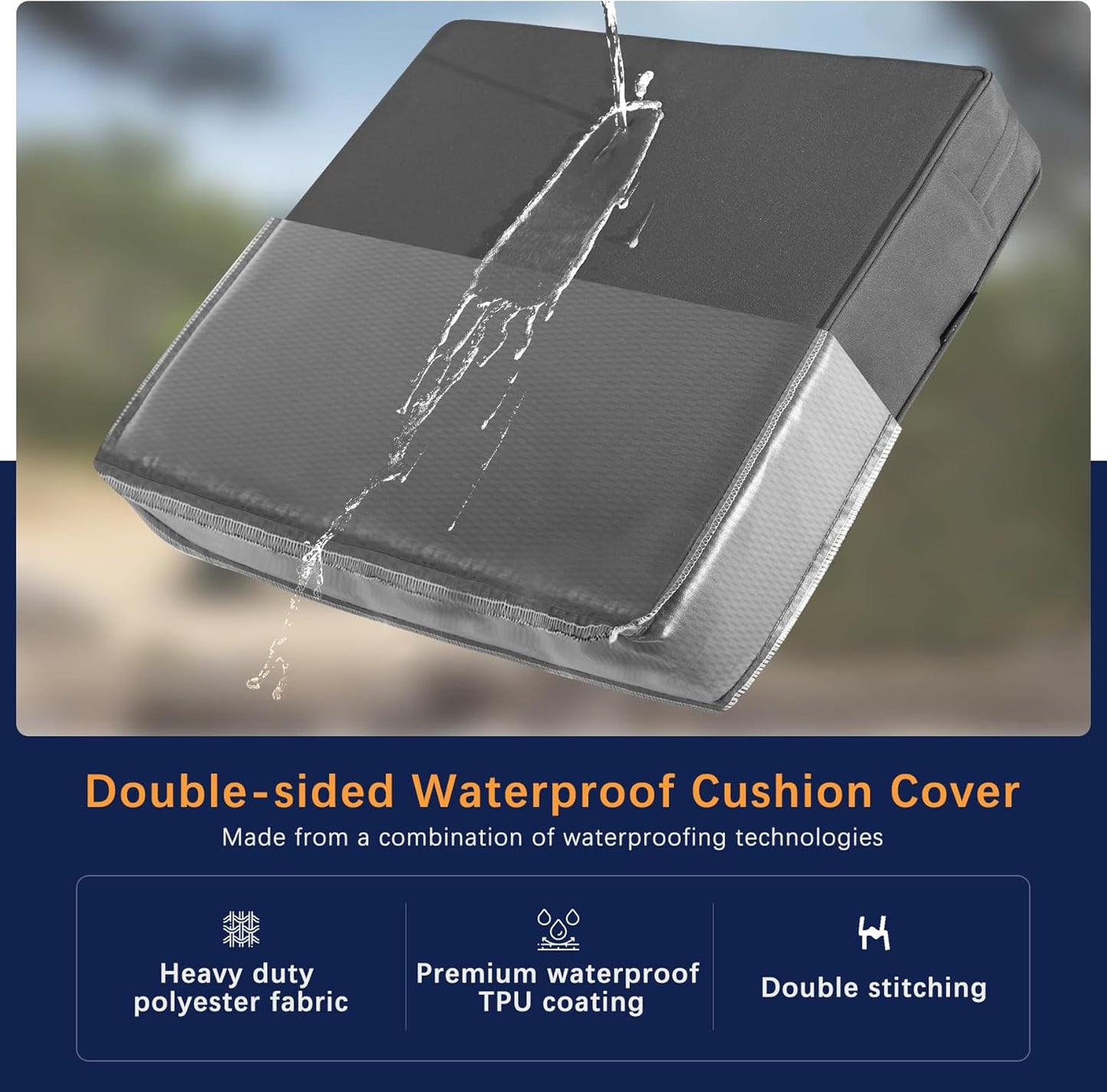 Favoyard Outdoor Seat Cushion Set 19 x 19 Inch Waterproof & Fade Resistant Patio Furniture Cushions with Removable Cover Deep Seat & Back Cushion with Handle and Adjustable Straps for Chair Sofa Couch