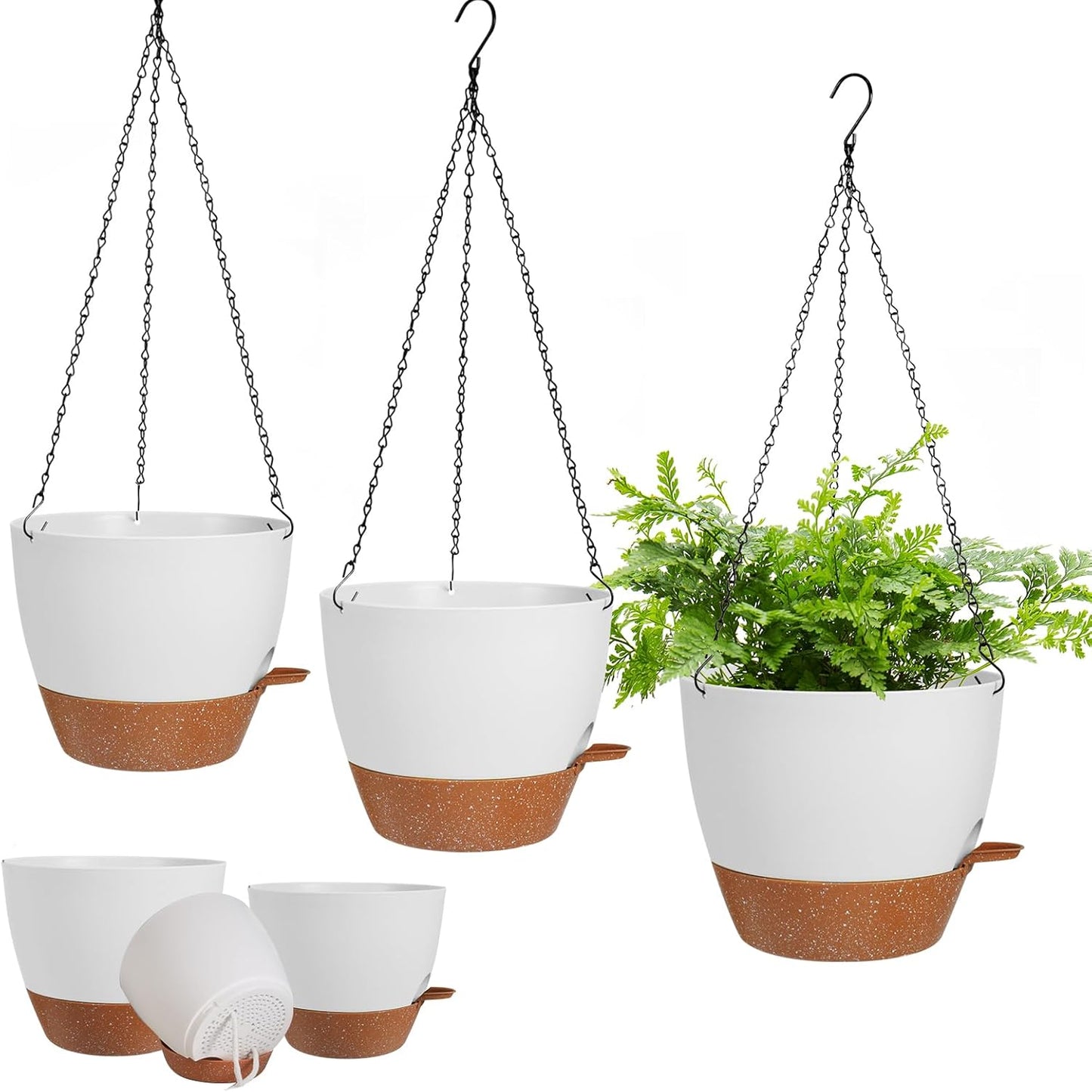 3 Pack Hanging Planter Indoor Outdoor Flower Pots 7/6.5/5 Inch, Self-Watering Hanging Pot with Drainage Holes Hanging Baskets Holder Plant Pots for Garden (White)