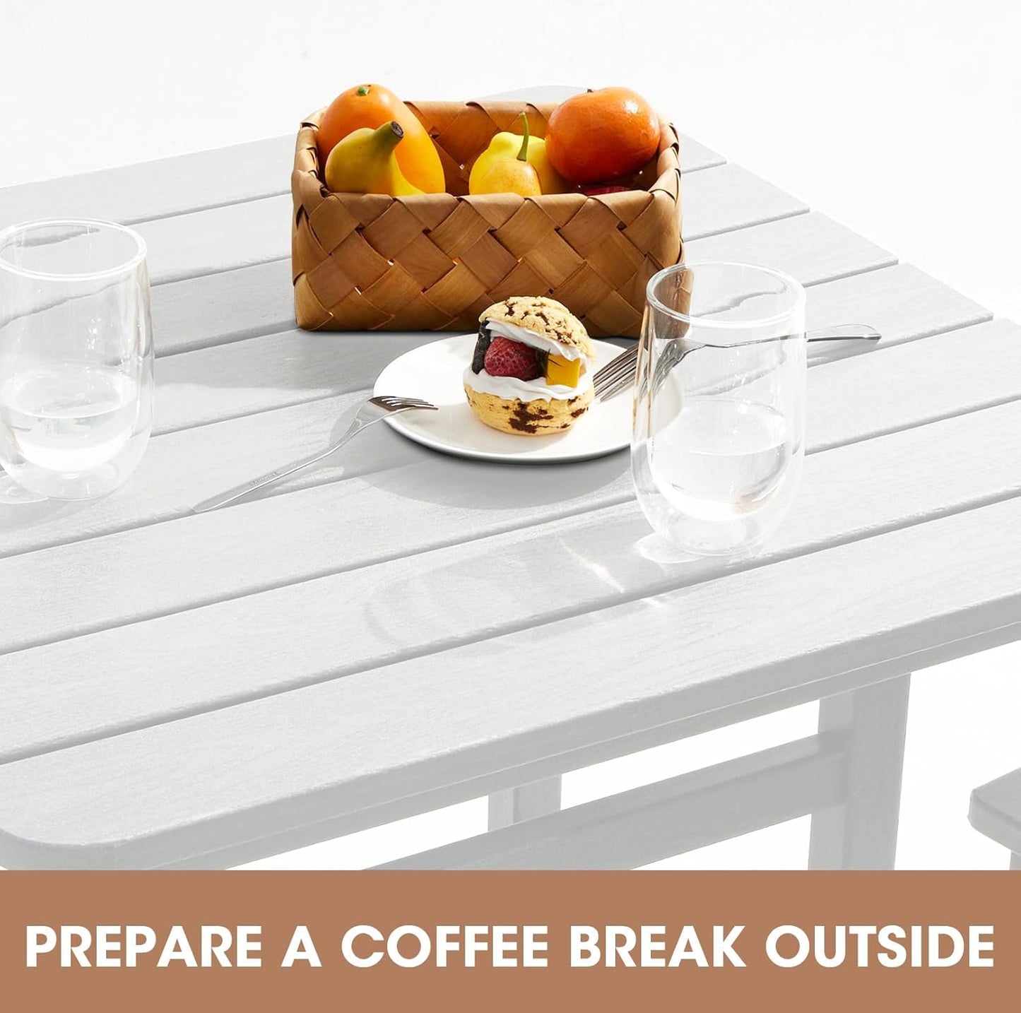 SERWALL Tall Adirondack Bar Chairs and Table 3 Pieces Set, Adirondack Bar Height Chairs Set of 2 and Bar Table, Outdoor Bar Stools Set for Bistro, Poolside, Backyard, White