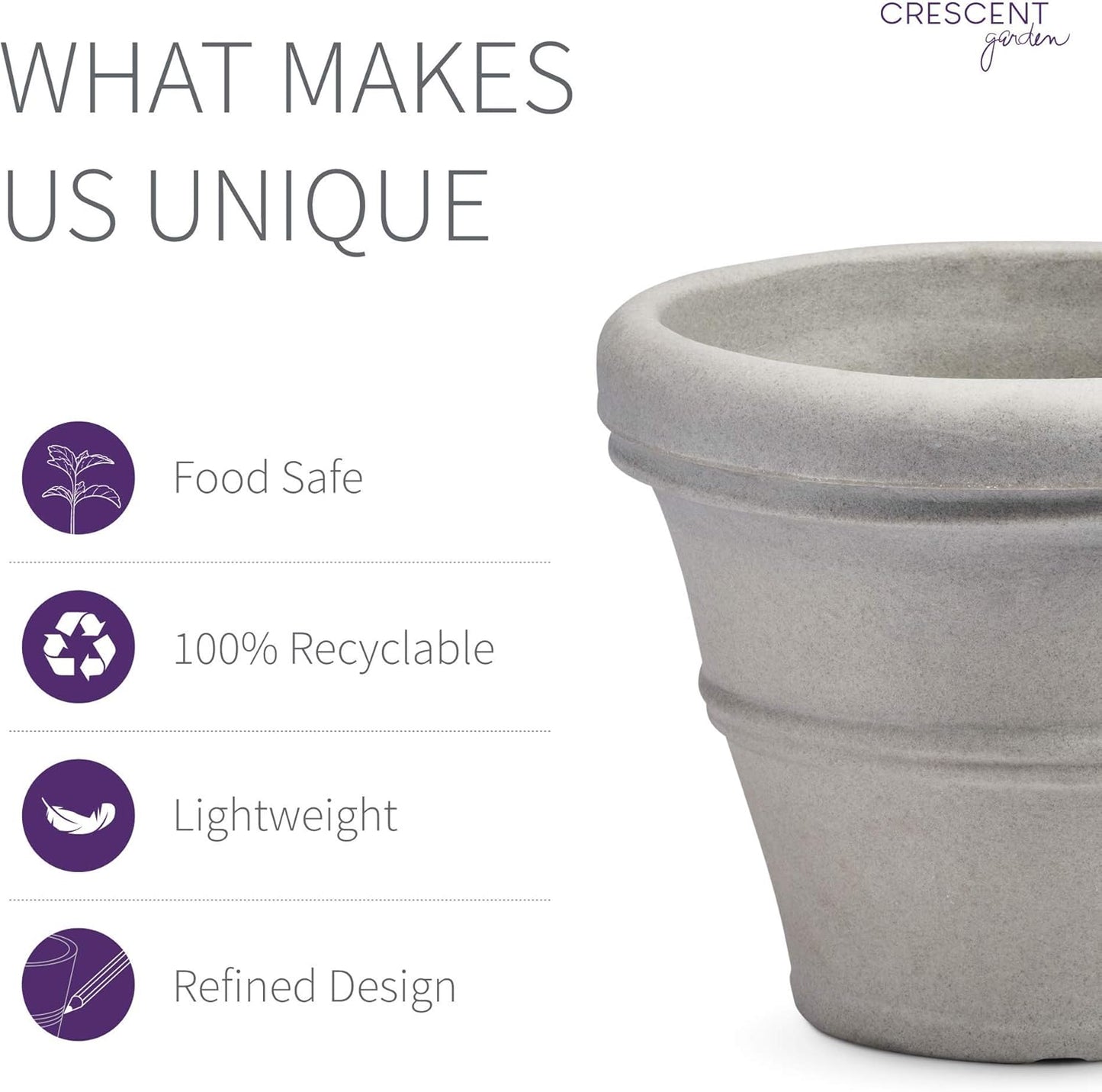 Crescent Garden Brunello Planter, Classic Rolled-Rim Plant Pot, 31-Inch (Weathered Concrete)