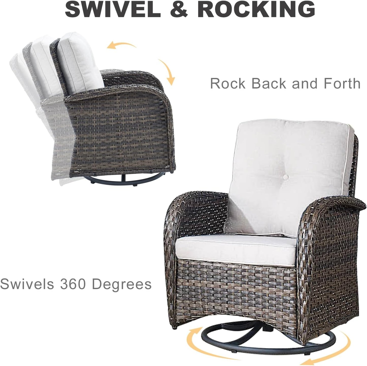 HUMMUH 7-Piece Outdoor Patio Furniture All-Weather PE Wicker Outdoor Conversation Set-Patio Couch Swivel Rocker Chairs with Ottomans Tables for Backyard,Poolside,Deck