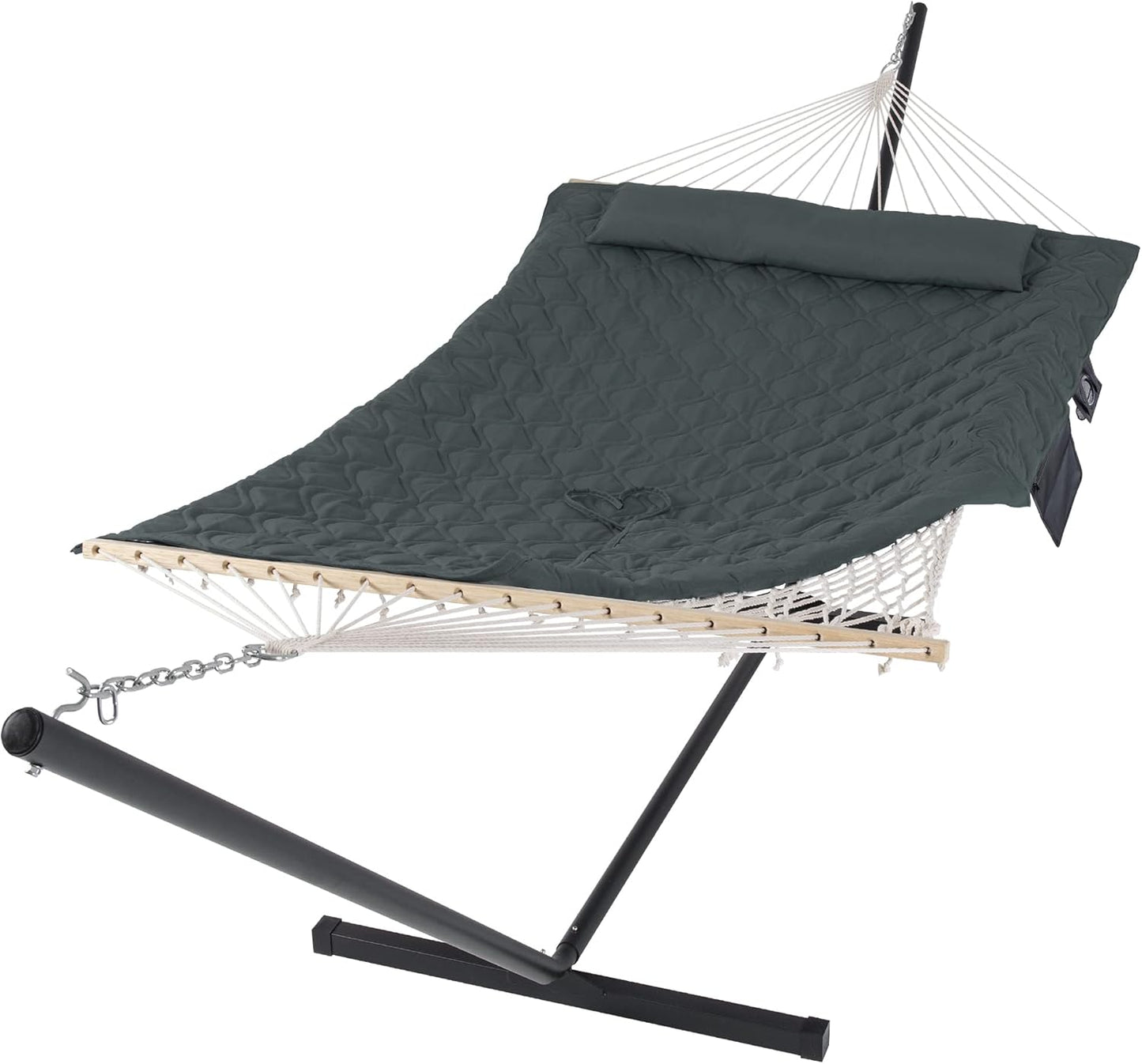 SUNCREAT Patio Portable Hammock with Stand, Outdoor Double Hammock with Stand Included, Gray Green Drops