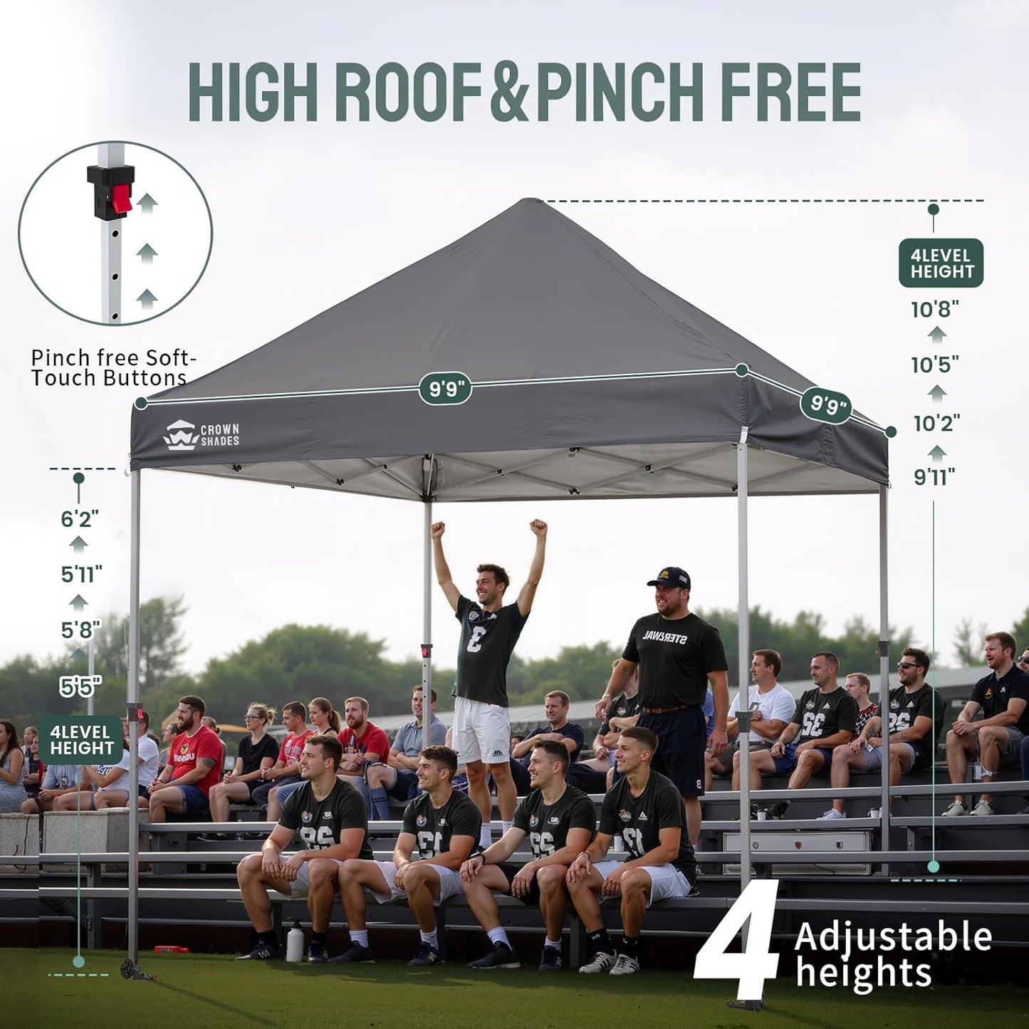 CROWN SHADES 10x10 Heavy Duty Canopy - Premium Pop Up Canopy Tent - Extra Sun Shade Protection with 400D Strength Oxford Fabric - Great for Trade Shows, Events, Tailgates & Commercial Use, Gray