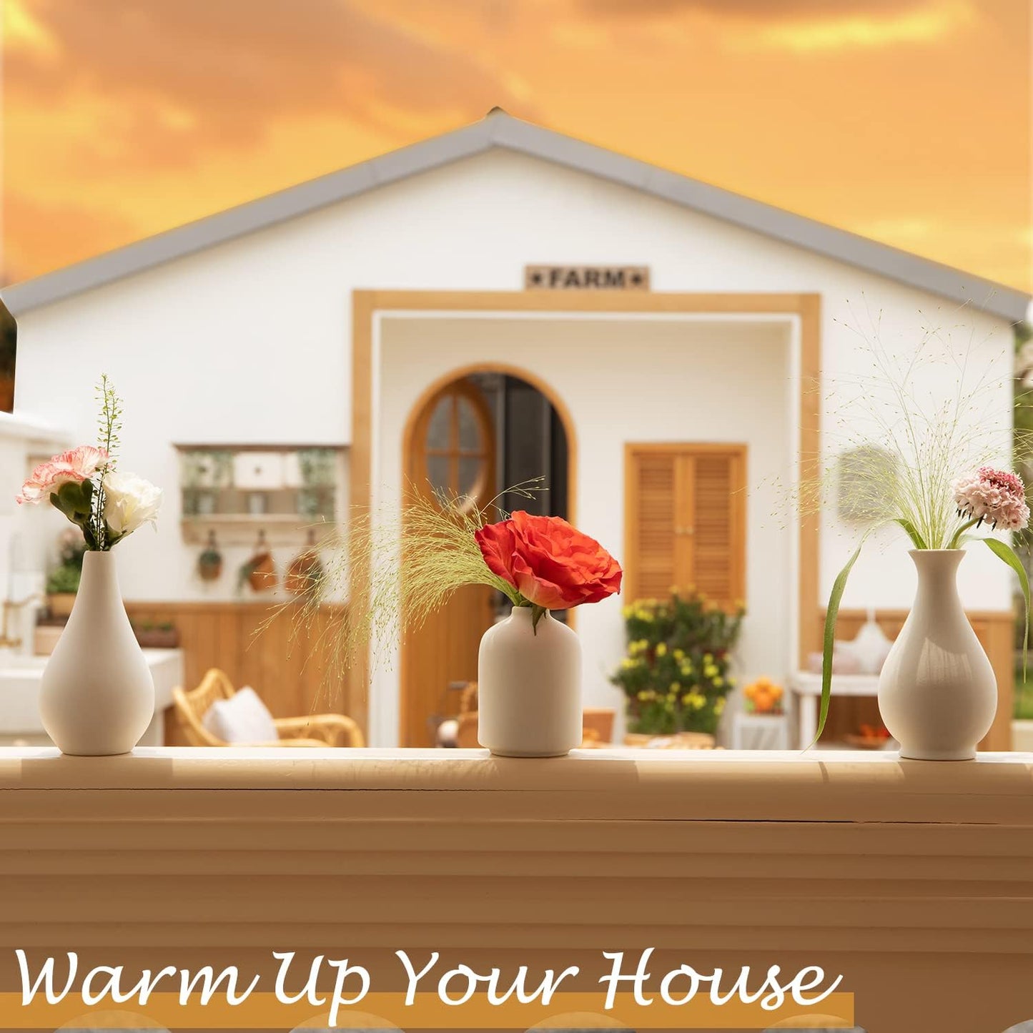 Ceramic Bud Vase Set of 8, Small Vase for Flowers, White Mini Bud Vase in Bulk for Centerpieces, Rustic White Ceramic Vase Set for Flowers, Room Décor, Wedding Party