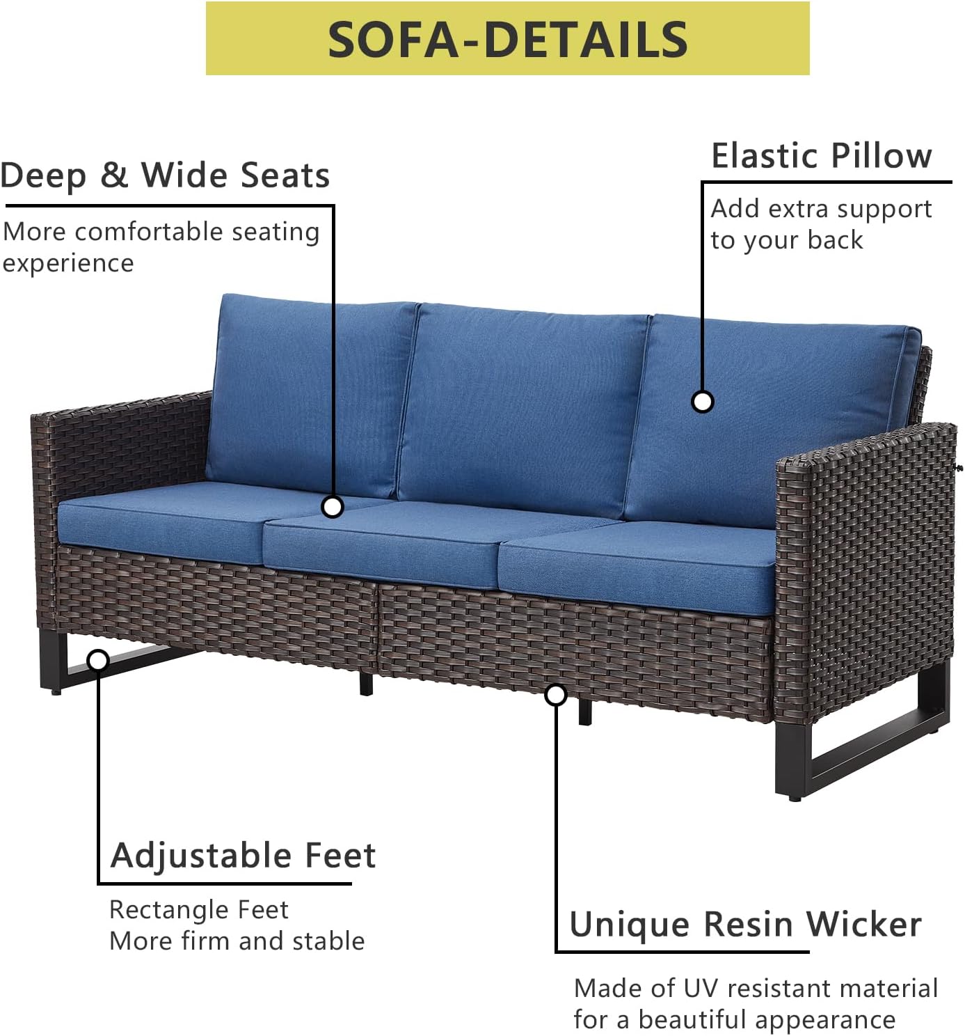 HUMMUH 10 Piece Patio Furniture Set PE Wicker 12-Seater Outdoor Sectional Sofa Set with Patio Swivel Chairs Dinning Table Ottomans for Porch,Garden,Backyard,Deck(Brown/Blue)