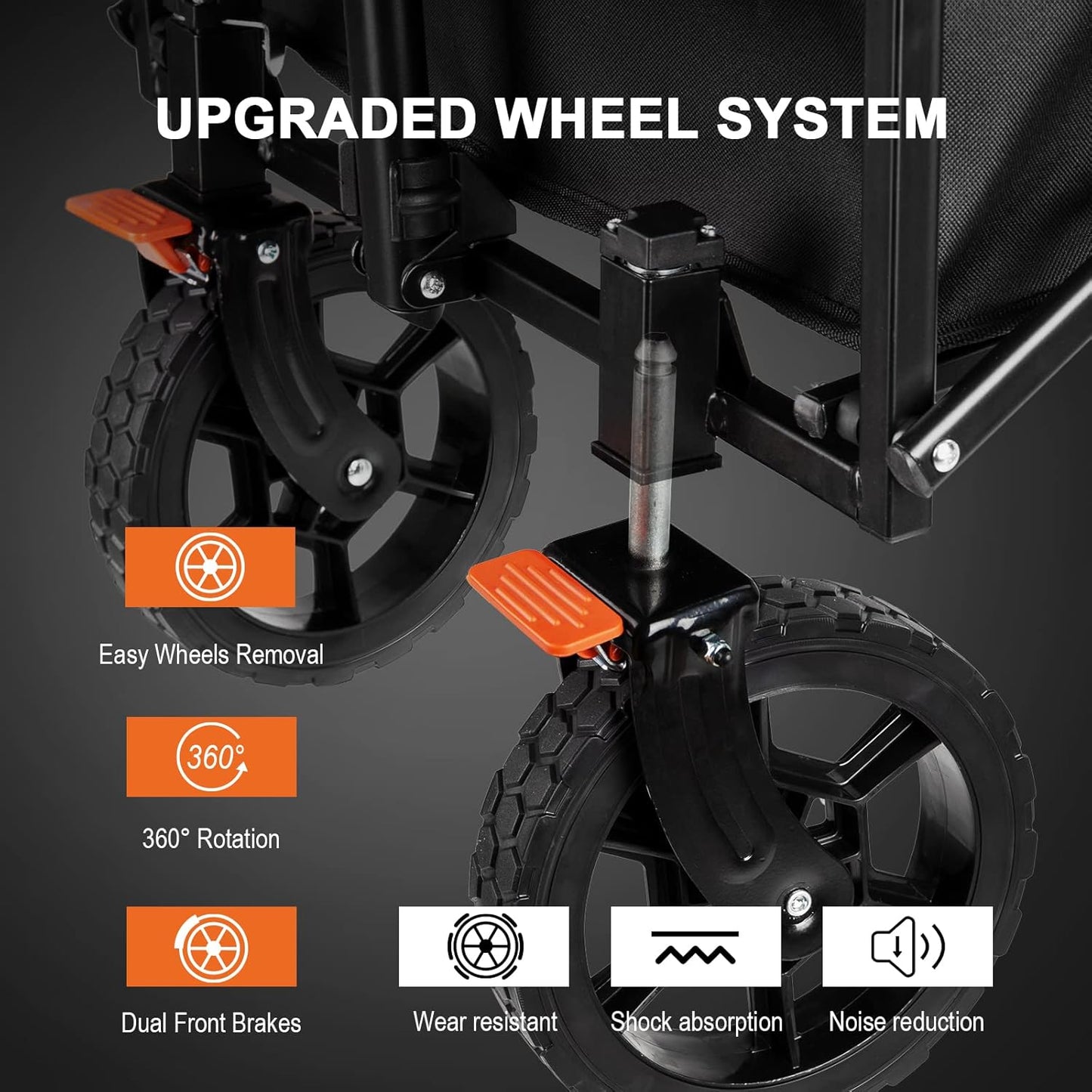 Navatiee 140L Wagon Cart Foldable, Large Capacity Collapsible Wagon with Smallest Folding Design, Utility Grocery Cart for Camping Shopping Sports, Black