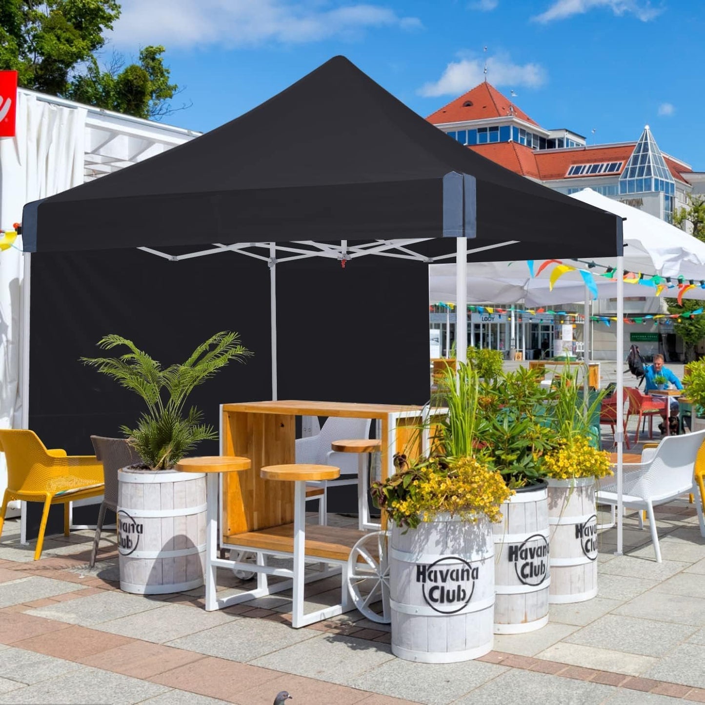 10x10 pop up Canopy Tent, Eazy up Outdoor Patio Canopy Tent with sidewalls, Heavy Duty Commercial Instant Canopy Tent with Sand Bags for Deck, Party, Camping， Backyard, Playground, Black