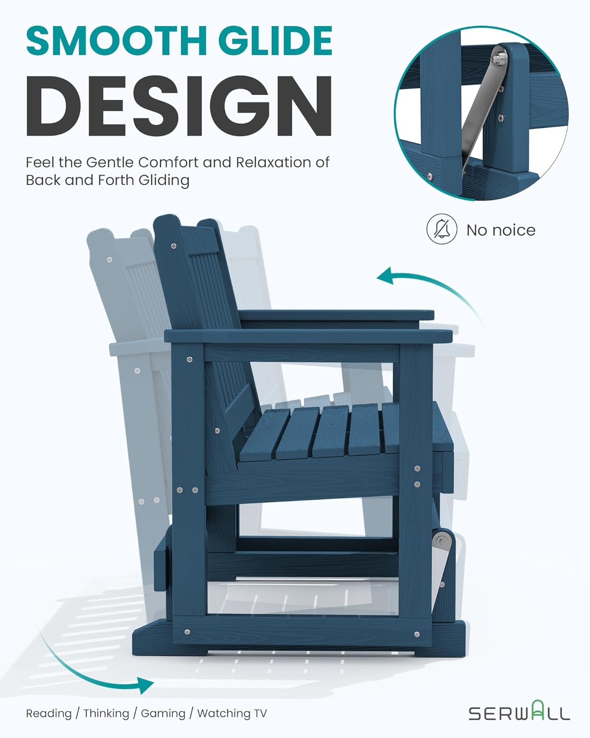 SERWALL Outdoor Glider Bench Set of 2, HDPE Weather-Resistant Swinging Bench for Backyard Garden Porch, Navy Blue