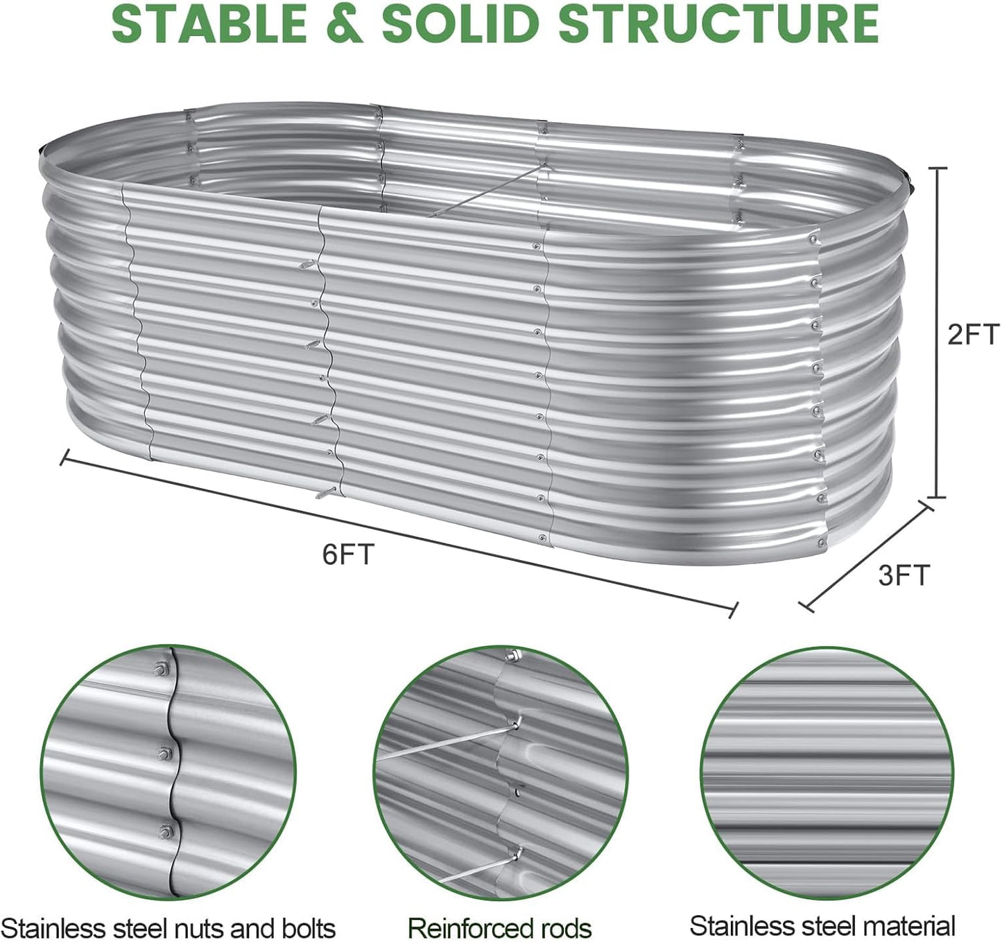 Land Guard 6×3×2ft Galvanized Raised Garden Bed Kit, Galvanized Planter Raised Garden Boxes Outdoor, Oval Large Metal Raised Garden Beds for Vegetables…