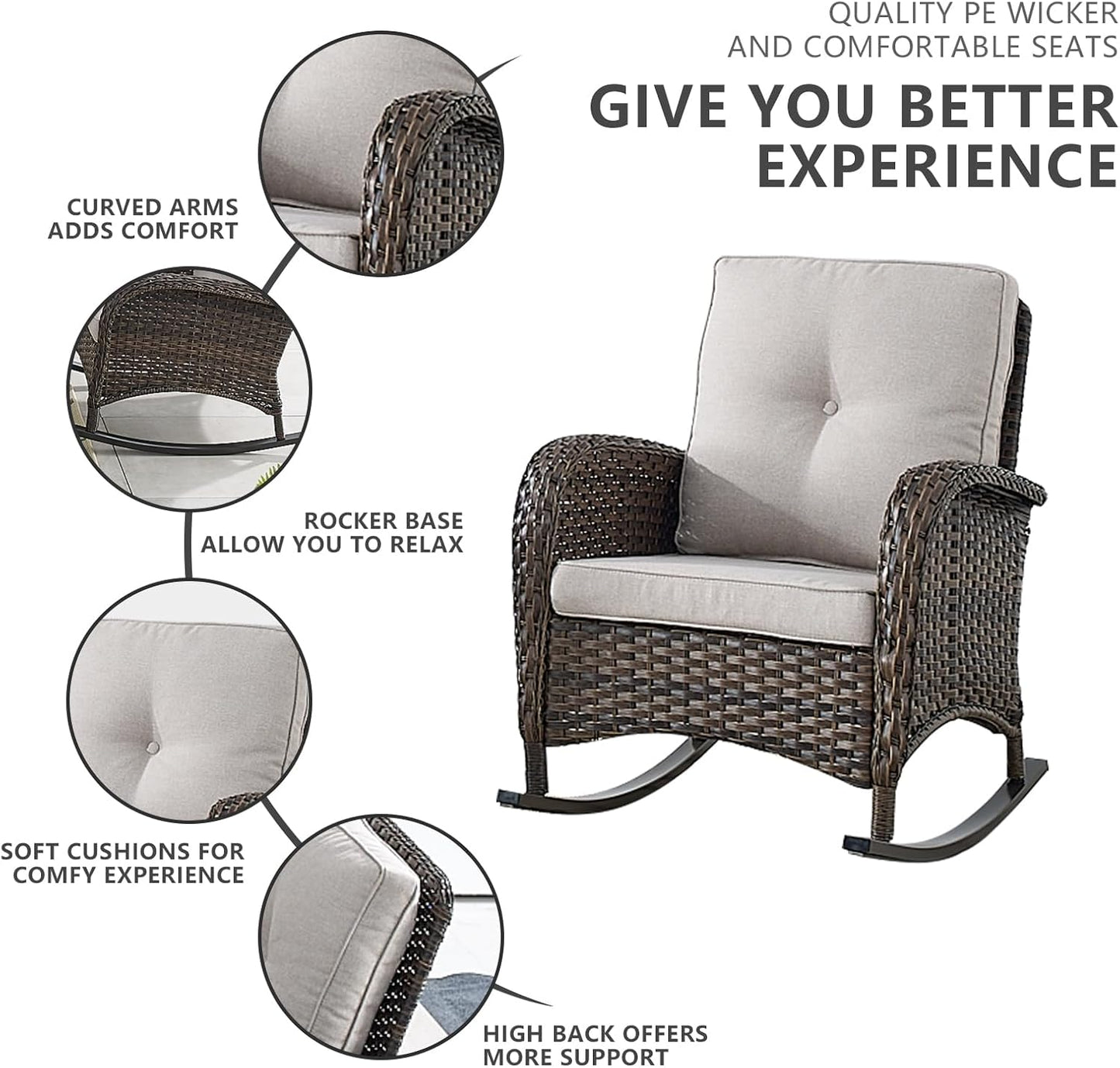 HUMMUH Patio Furniture 7-Piece Outdoor Conversation Set,All-Weather PE Wicker Loveseat Swivel and Rocking Chairs,Tables for Backyard,Poolside,Deck