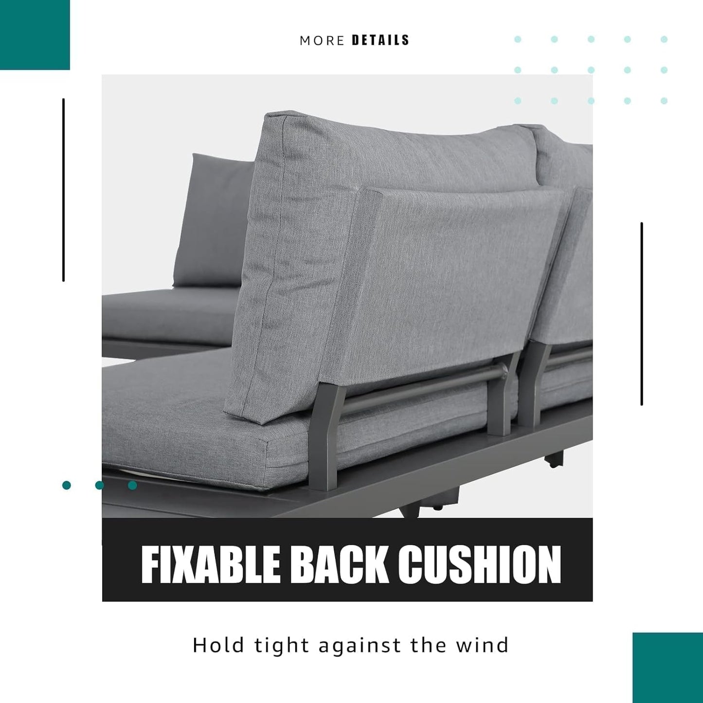 Soleil Jardin 4-Piece Outdoor Patio Furniture Set L-Shaped Aluminum Sectional Sofa with Coffee Table All-Weather Patio Conversation Set with Cushions, Dark-Grey