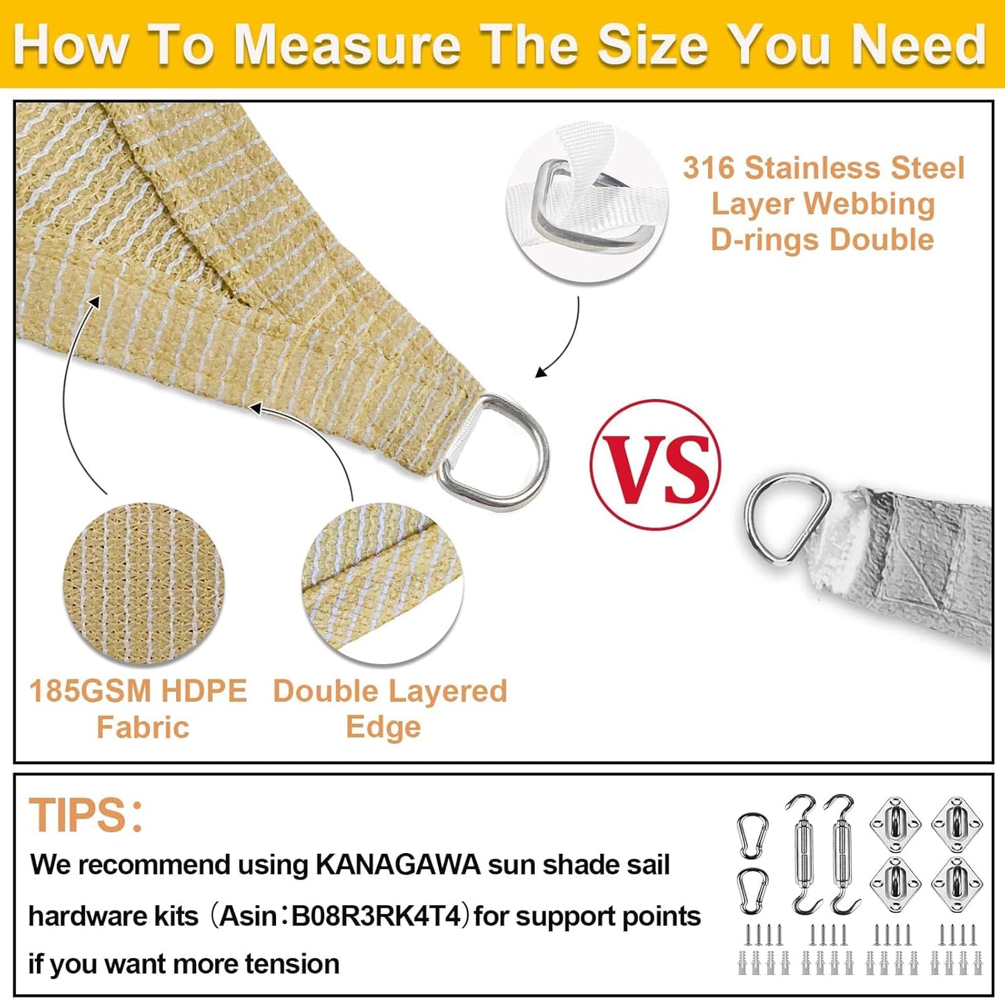 KANAGAWA Sun Shade Sail Curved 10'X13' Beige Rectangle Outdoor Shade Cover UV Blovk Canopy for Patio Garden Backyard Heavy Duty Permeable 185GSM (We Make Custom Size)