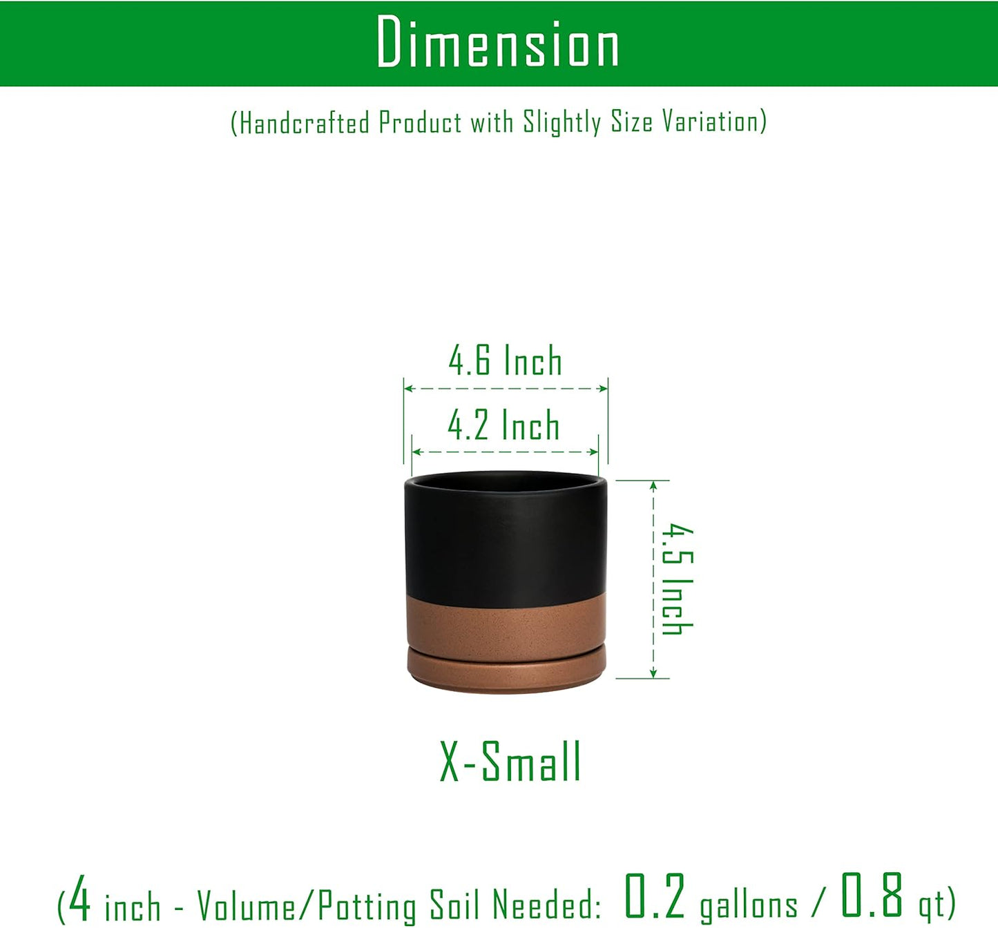 D'vine Dev Ceramic Planter Pot with Drainage Hole and Saucer, Indoor Cylinder Round Flower Pot, 4.6 Inch, Black/Speckled Tan, 94-O-B-7