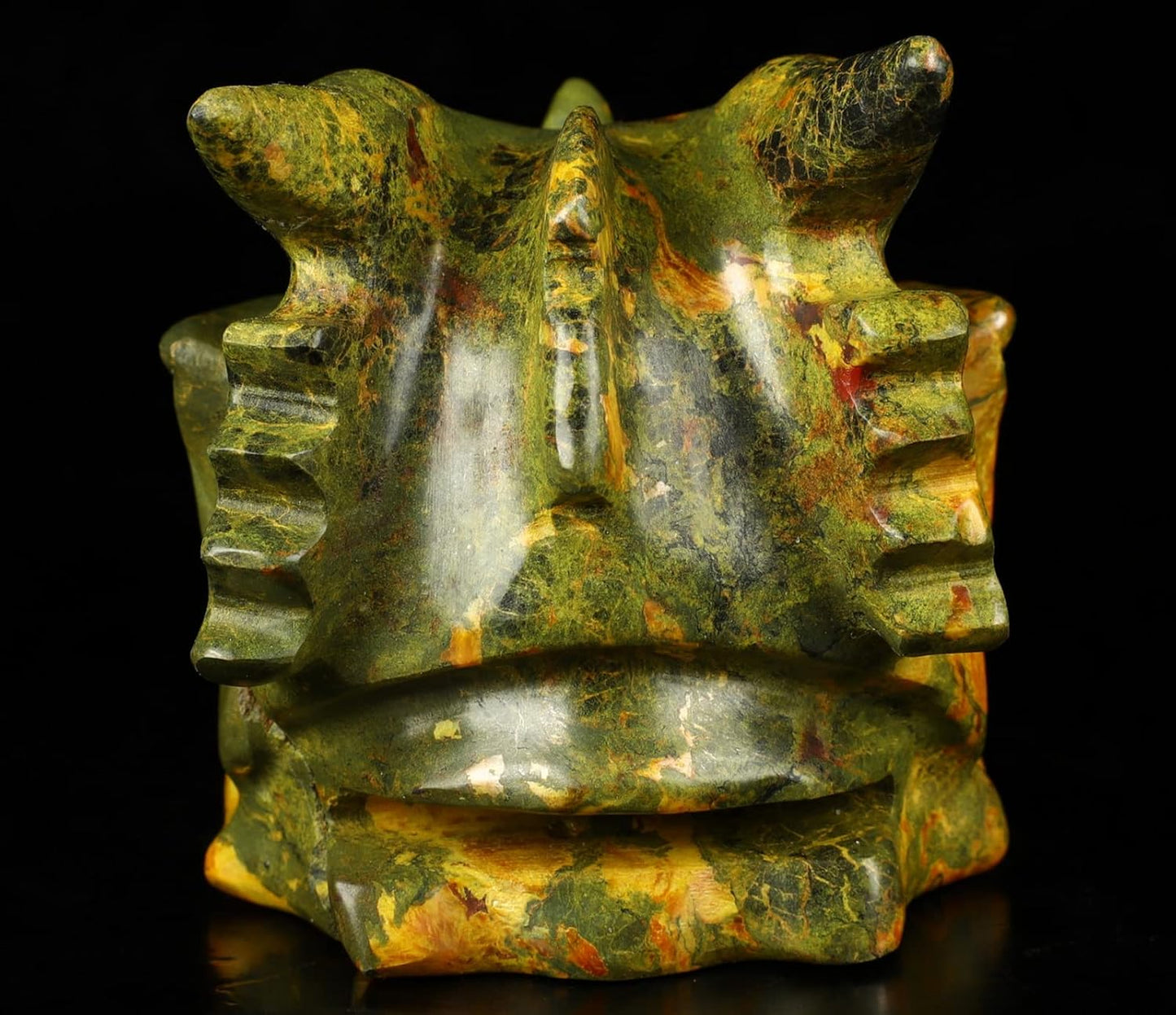 Skullis 5.1" Orpiment Crystal Dragon Skull with Labradorite Eyes, Hand Carved Gemstone Fine Art Sculpture, Reiki Healing Stone Statue.2136 Z8