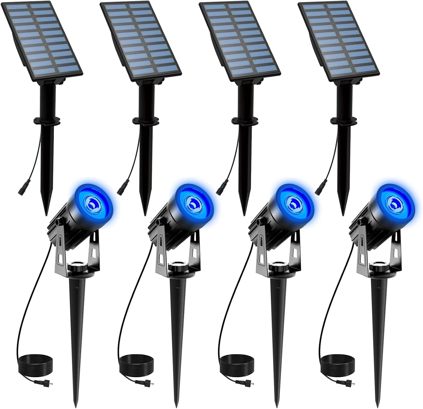 T-SUNUS 4 Pack Solar Landscape Spotlights - Blue, Waterproof IP65, 9.8ft Cable, 2000mAh Solar Panel, Auto On/Off for Garden, Driveway, Pathway, Pool Area