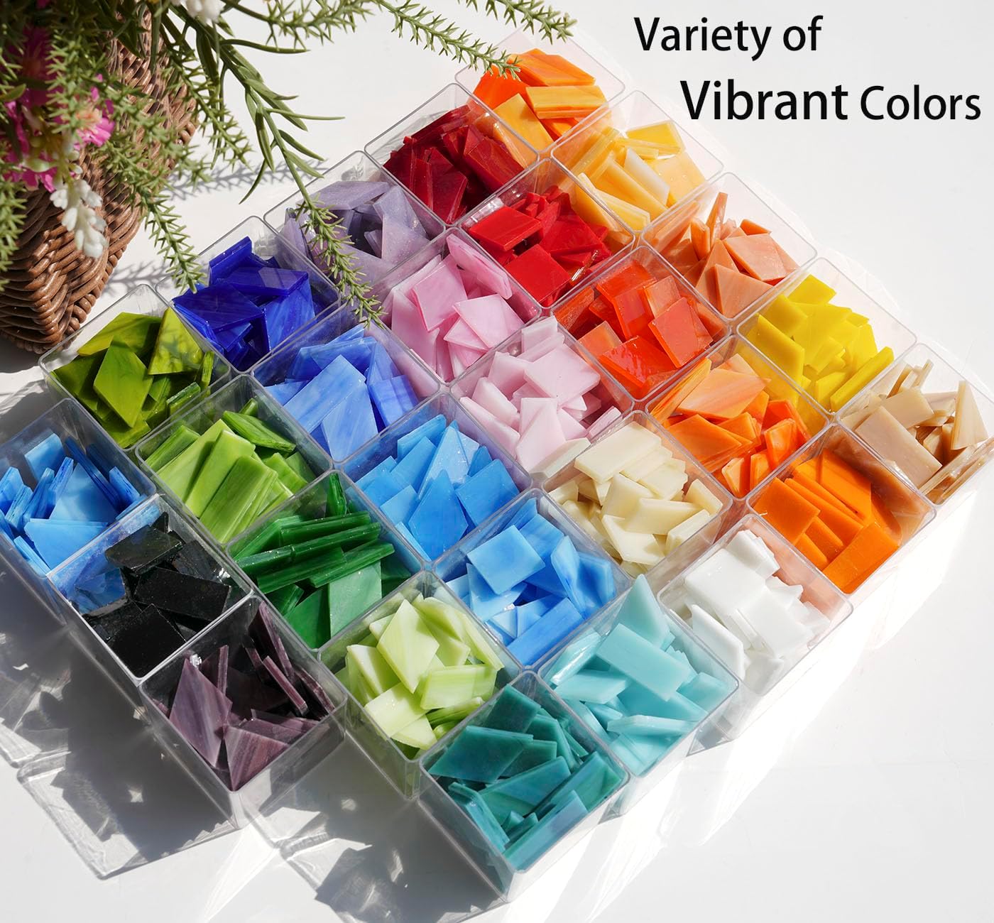 Lanyani 2.4lb Bulk Extra-Large Mosaic Glass Tiles, Opaque Stained Glass Tile Mosaic Pieces in Vibrant Mixed Colors, 4 Shapes for DIY Crafts and Hobbies