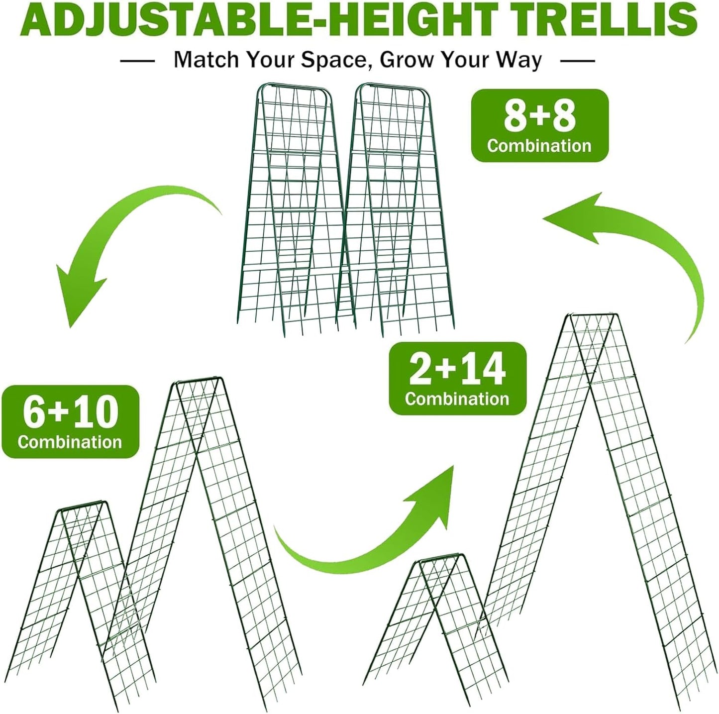 Heavy Duty 50"x17" Adjustable A-Frame Trellis for Climbing Plants – Rust-Proof Metal Garden Trellis with Dense Grid Design, Perfect for Raised Beds, Tomatoes, Cucumbers & Outdoor Vines (Green, 1 Pcs)