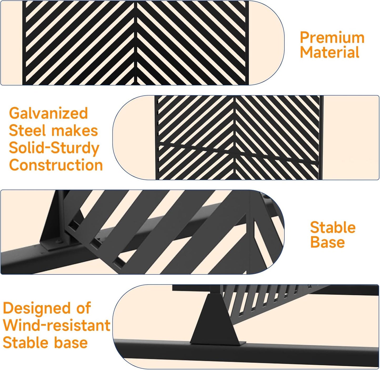 Metal Privacy Screen 72" H x 47.2" Decorative Outdoor Privacy Screen Privacy Panel with Stand for Balcony Deck Patio Lawn Garden, Privacy Fence (Black-Arrow)