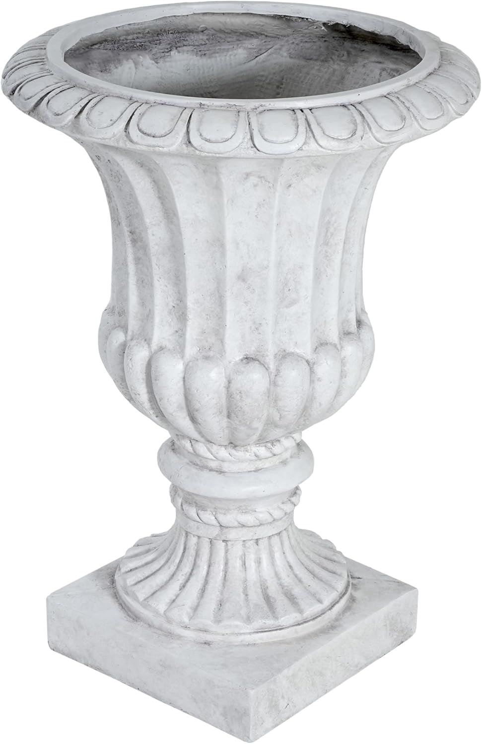 Christopher Knight Home Stella Outdoor Urn Planter with Drainage Hole, Mid-Century Modern Garden Urn, Large Garden Pot, Floral Relief Design, Sturdy MGO Outdoor Planter, Flower Urn, Antique White