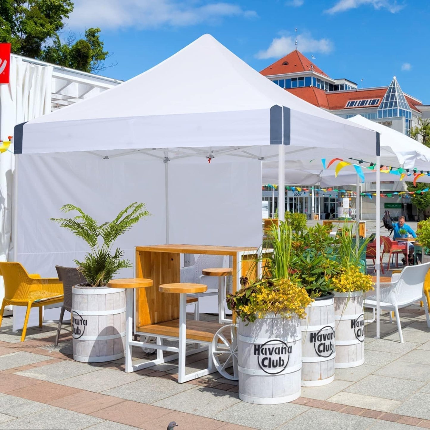 10x10 pop up Canopy Tent, Outdoor Patio Canopy Tent with sidewalls, Heavy Duty Commercial Instant Canopy Tent with Sand Bags for Deck, Party, Camping, Backyard, Playground, White