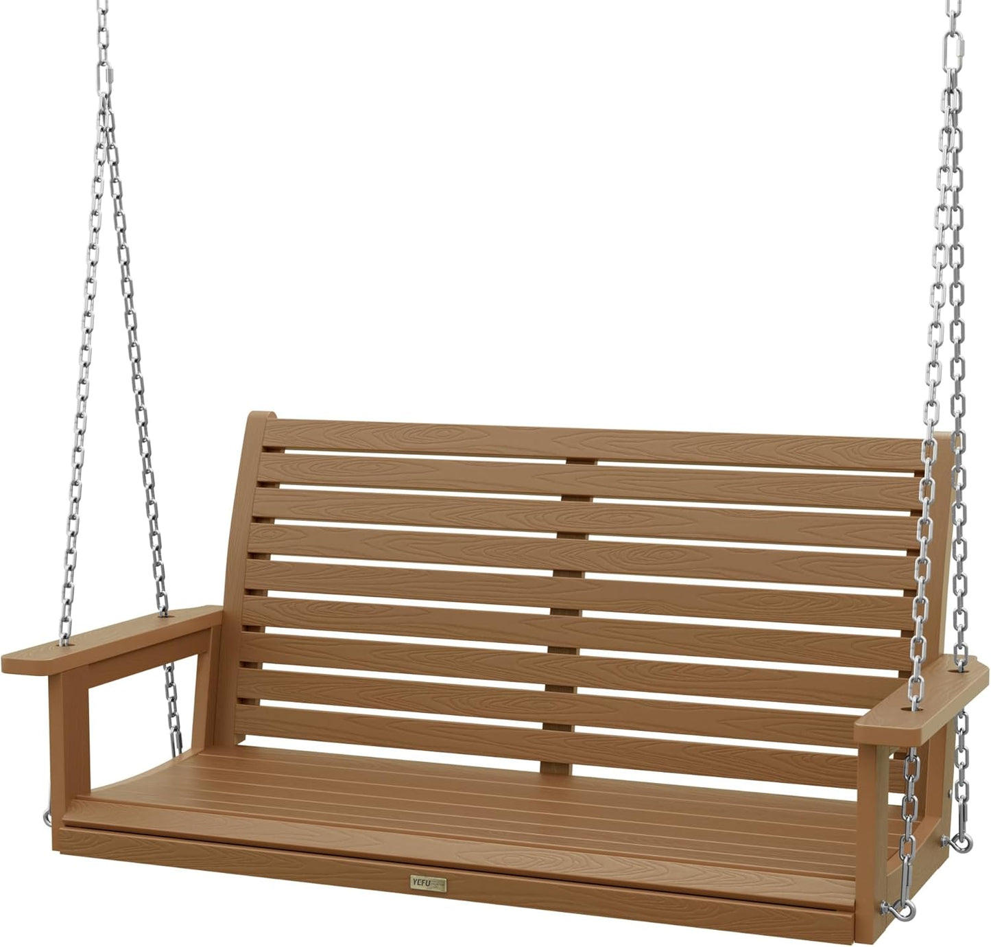 YEFU Hanging Porch Swing Outdoor,2-Seat Patio Swing Bench,All-Weather Swing Chair with Hanging Chains,Look Like Real Wood,for Garden and Courtyard,660LBS Weight Capacity,4FT,Teak