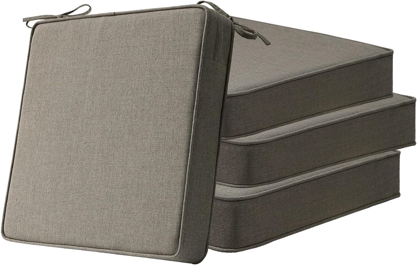 Sunbrella Square Corner Seat Cushions, 19" x 19" x 3", Set of 4, Indoor Outdoor Water Repellent Universal Chair Pads with Ties for Patio Furniture, Garden Dining Chairs, Cast Shale