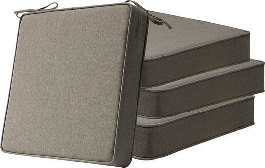 Sunbrella Square Corner Seat Cushions, 19" x 19" x 3", Set of 4, Indoor Outdoor Water Repellent Universal Chair Pads with Ties for Patio Furniture, Garden Dining Chairs, Cast Shale