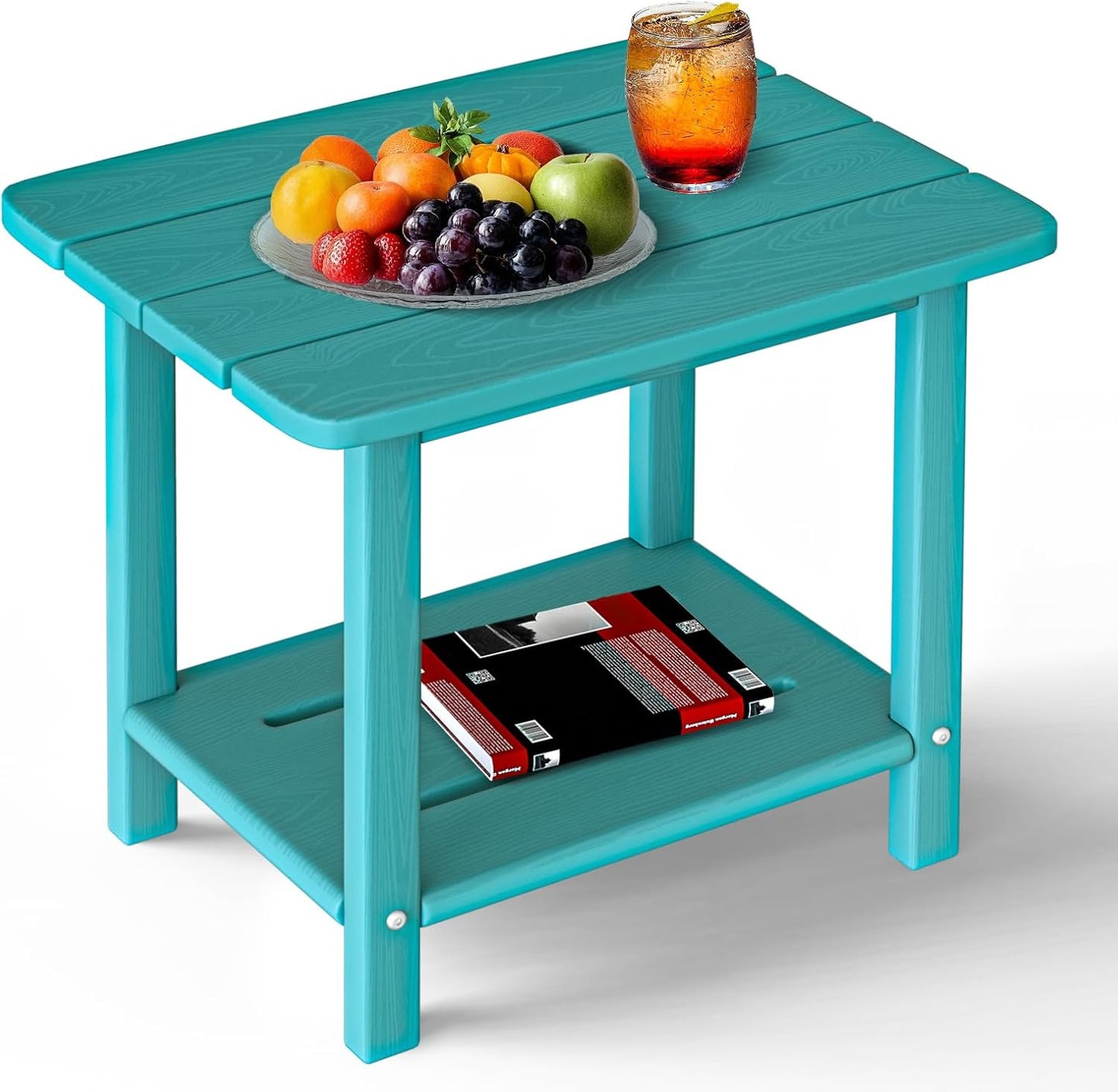 Adirondack Square Side Table - 18.4" Large Panel HDPE Outdoor End Table - Weatherproof, Rustproof & Low Maintenance for Patio, Lawn, Pool, Indoor Use (Aruba)