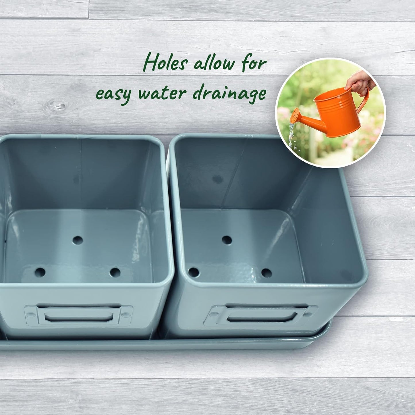 Herb Planter Indoor - Set of 3 Teal Blue Indoor Herb Garden Pots with Leather Handled Tray - Window Sill Plant Shelf - Pots with Drainage Holes and Labels