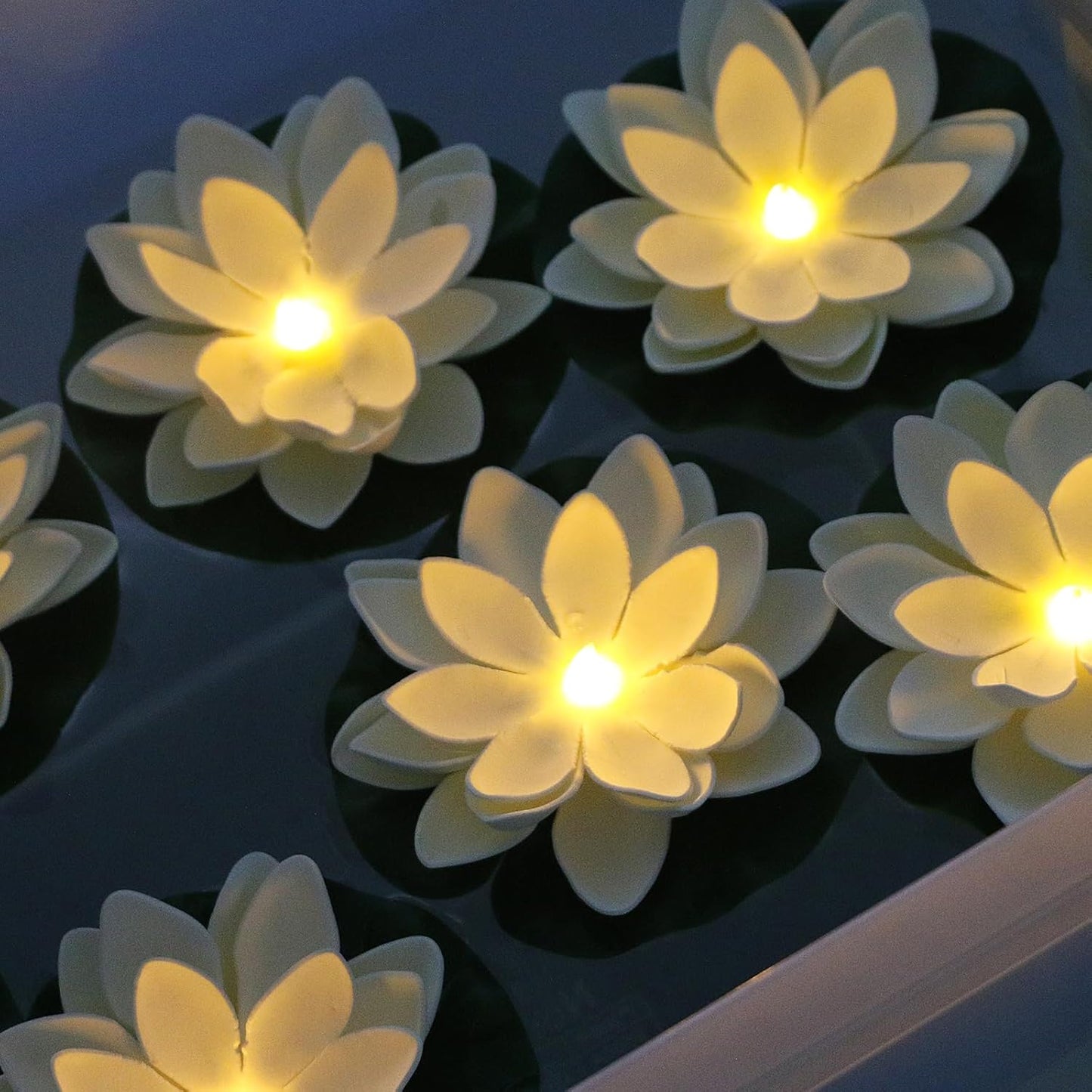 12 PCS Waterproof Floating Lotus Light - Floating Flower Light Battery Operated Water Activated Warm White Pool Flower Lamp Wedding,Anniversary,Garden Decoration
