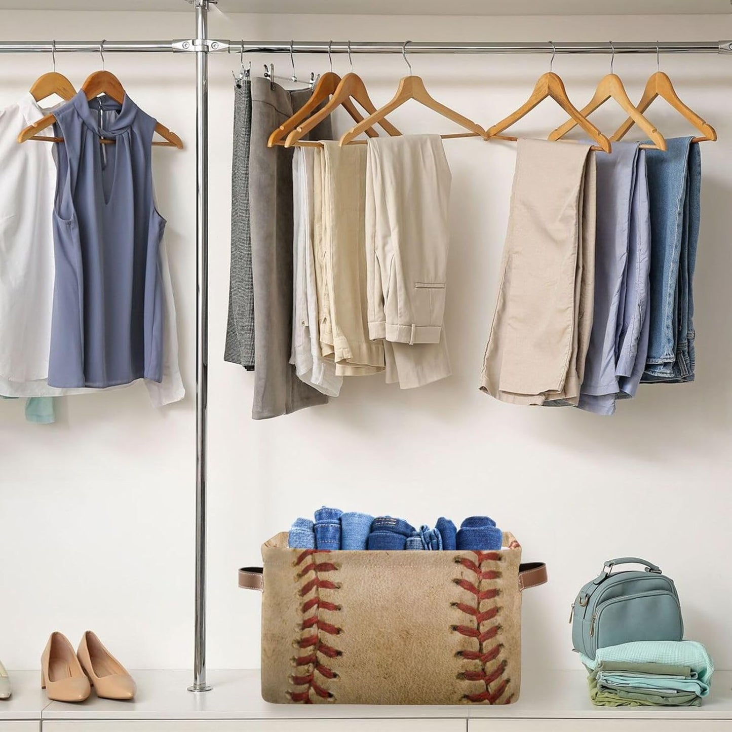 Baseball Rectangular Storage Basket Organizer Bin Shelf Baskets For Home Office Dorm