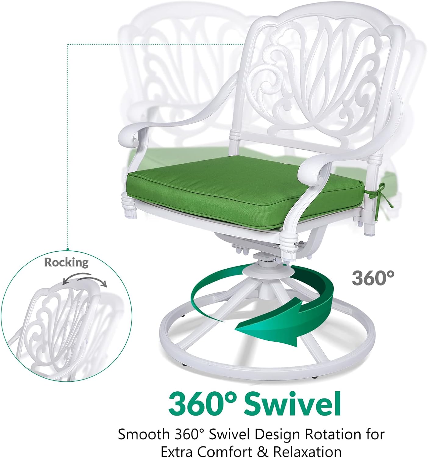 VIVIJASON 3-Piece Patio Furniture Dining Set, Outdoor All-Weather Cast Aluminum Bistro Set, Include 2 Swivel Chairs and 31" Round Table w/Umbrella Hole for Balcony, Lawn, Garden, Backyard, White