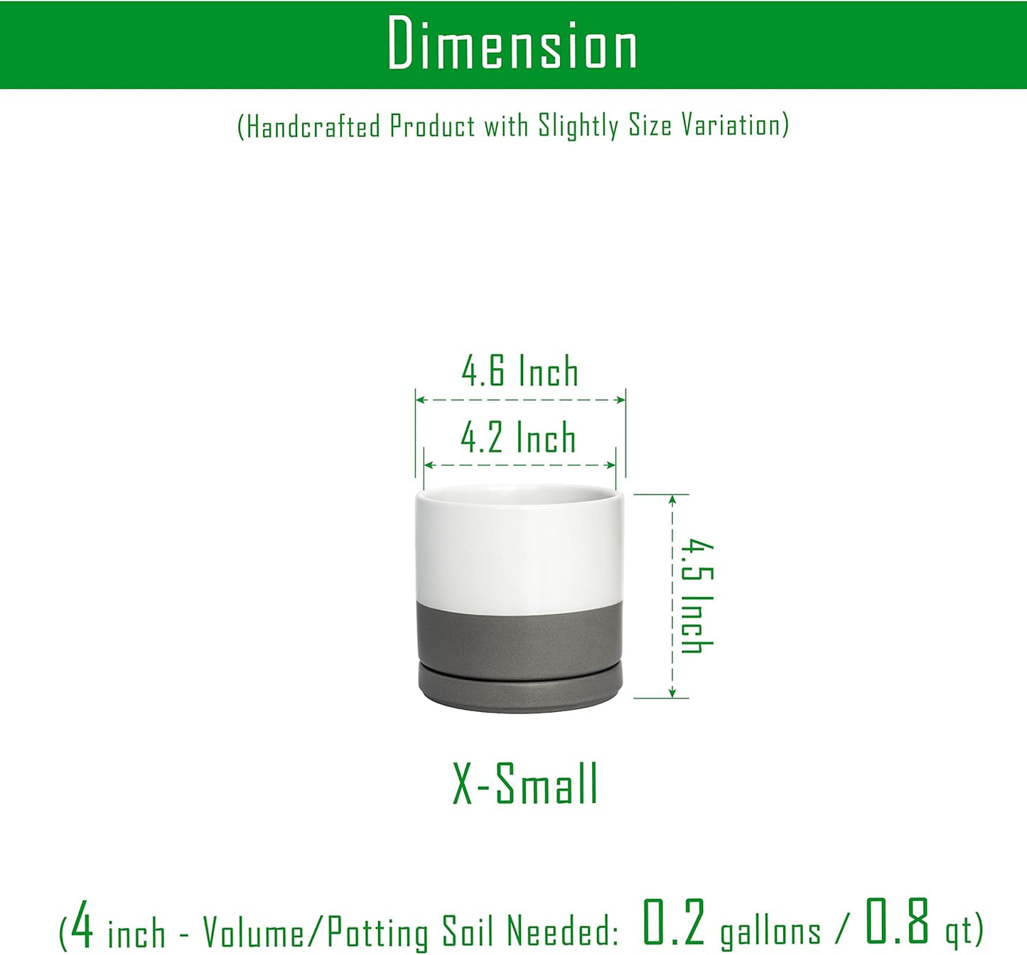 D'vine Dev Ceramic Planter Pot with Drainage Hole and Saucer, Indoor Cylinder Round Flower Pot, 4.6 Inch, White/Speckled Grey, 94-O-B-6