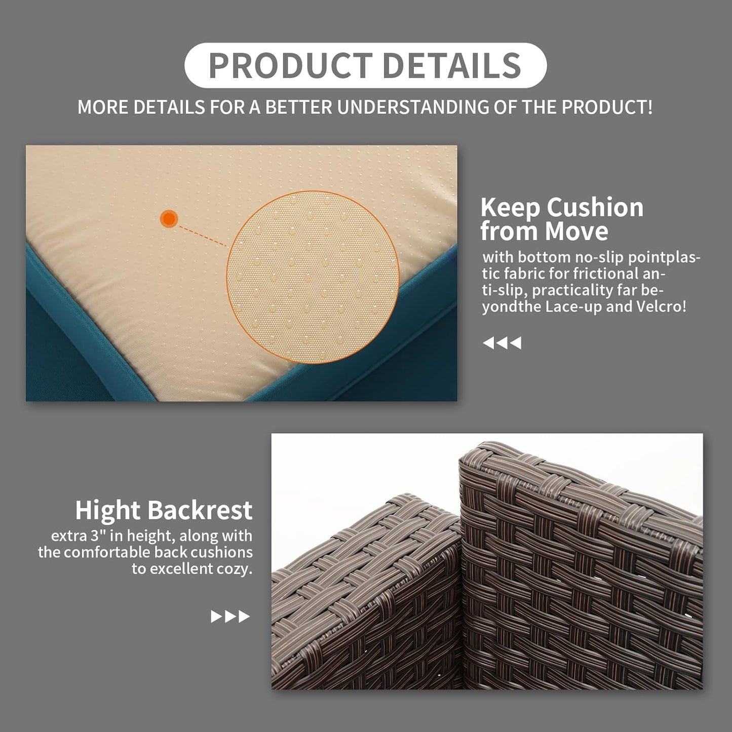 Rattaner Outdoor Furniture Wicker Outdoor Couch Patio Furniture 3-seat Sofa Deep Seat Hight Backrest Waterproof Cover Anti-Slip Cushions, Peacock Blue