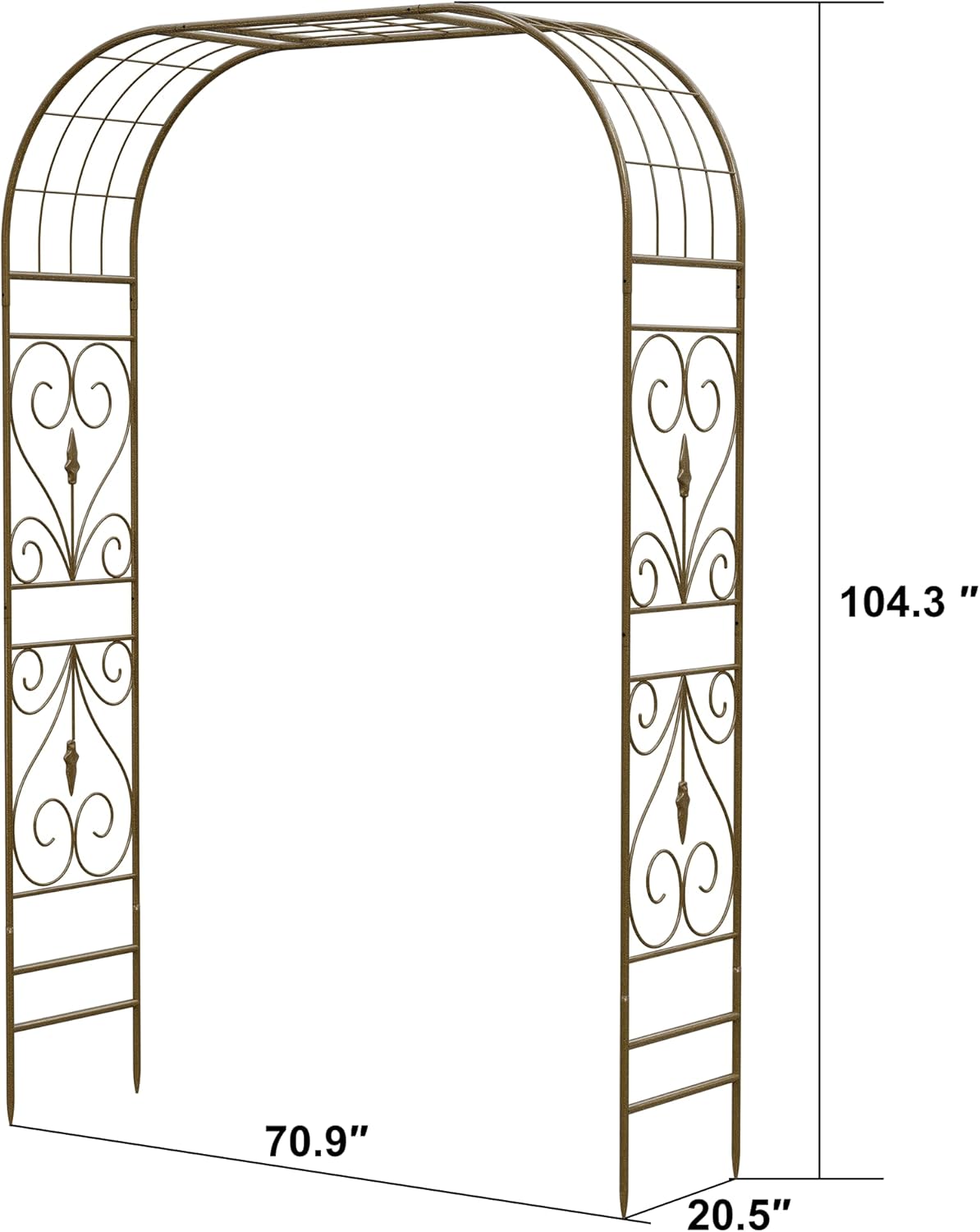 Jardineer Metal Garden Arbor,104.3-Inch Tall,Flat-Top Wrought Iron Outdoor Archway,Heavy-Duty Trellis for Climbing Plants,Perfect for Backyard Garden Entrance,Designed for Roses and Wisteria (Copper)