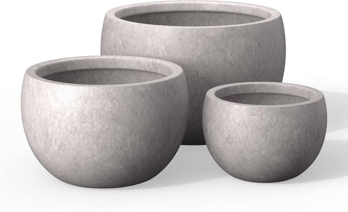 Kante 19.9",15.7",11.8" Dia Round Concrete Planter Set of 3, Outdoor/Indoor Large Bowl Plant Pots with Drainage Hole and Rubber Plug for Garden Patio Balcony Home, Light Gray
