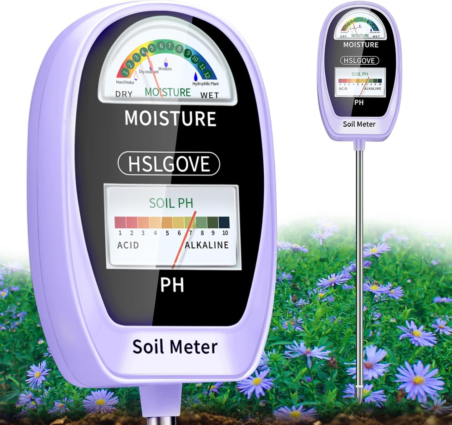 HSLGOVE Soil Test Kit, 2-in-1 Soil Moisture Meter/Soil PH Meter, Dual Screen Soil Tester, Soil Moisture Meter for Plants Watering/Gardening for Lawn,Farm Indoor&Outdoor Use-AgatePurple