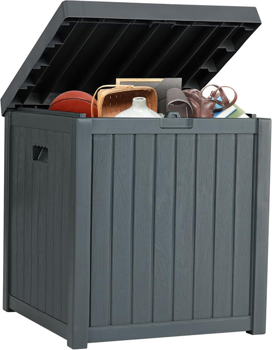 51 Gallon Resin Deck Box, Outdoor Storage Box Waterproof for Patio, Garden, Pool, and Deck, Storage Solution for Cushions, Tools, Delivery Packages, Grey