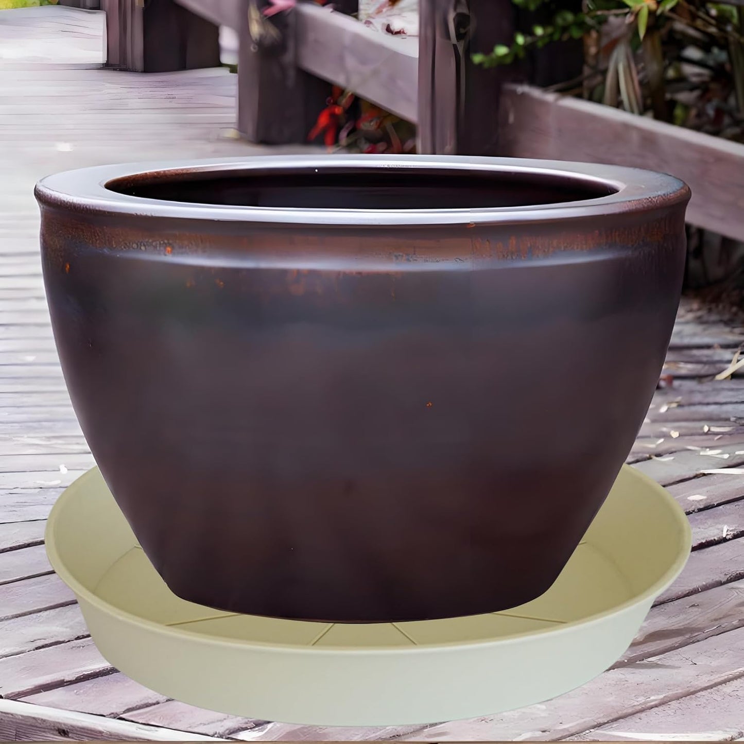 2 Pack of 18 19 inch Plant Saucer Drip Tray (16.6 inch Base), Heavy Duty Deep Plant Saucers for Pots, Plastic Flower Planter Water Trays for Indoors Outdoor (19", Beige)