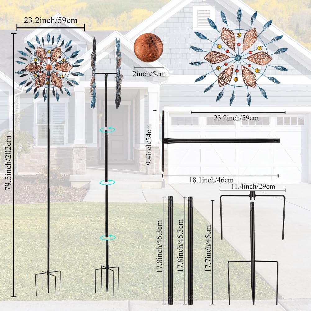 Stargarden Large Wind Spinners Outdoor, 23 Inch Metal Wind Spinner, Double Kinetic Wind Sculptures & Spinners, Waterproof Pinwheels Outdoor Decoration for Patio, Lawn, Garden, Porch Decor