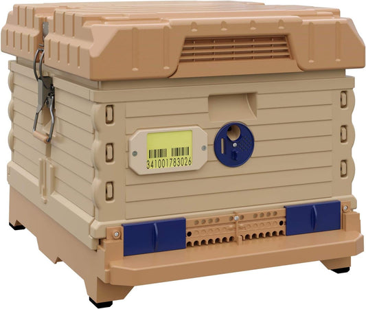 Ergo Insulated 10 Frame Bee Hive Set [NO Frames Included] (Single Hive, Tan Body Blue Entrance)