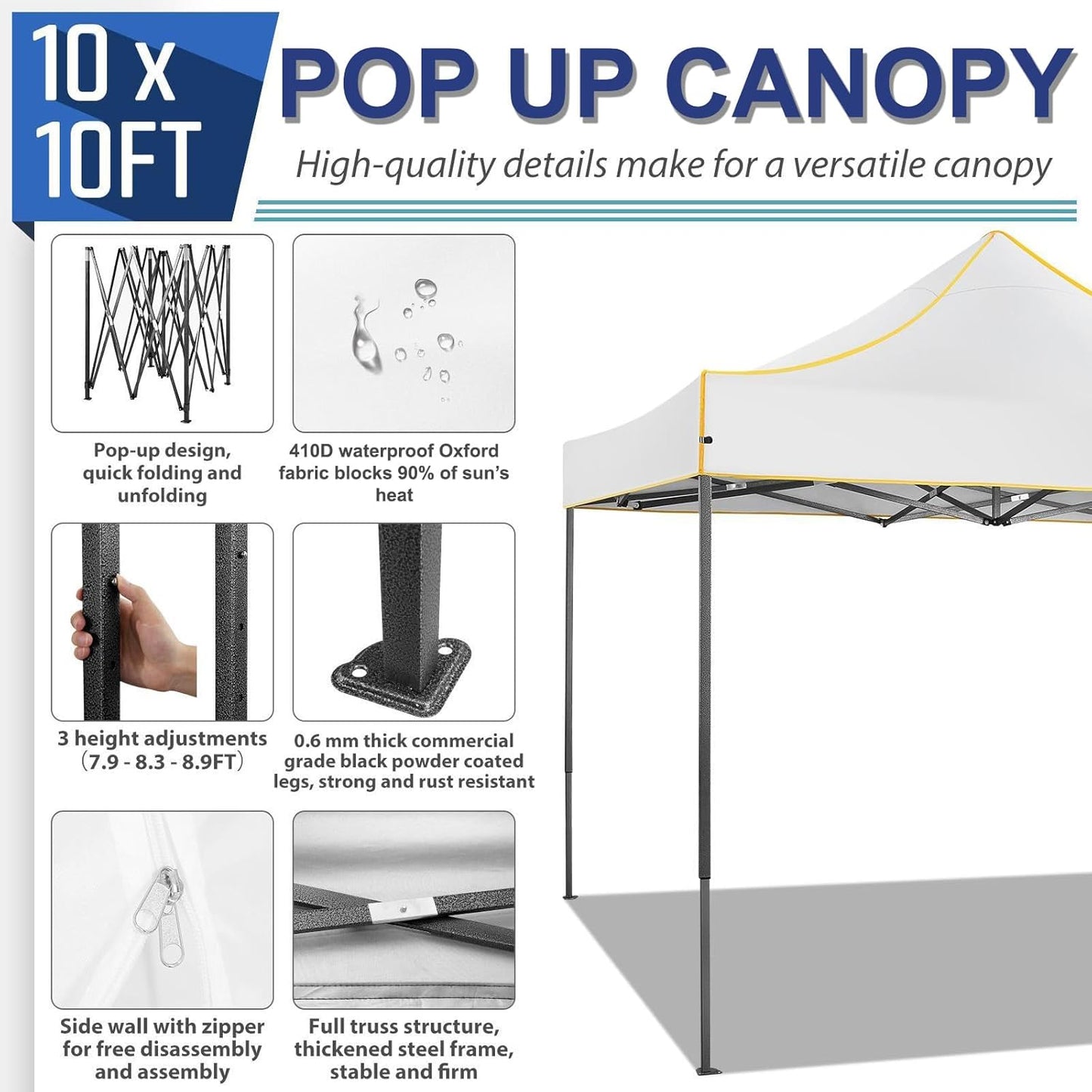 COBIZI 10x10 Heavy Duty Pop up Canopy Tent with 4 Removable Sidewalls, Ez Pop up Canopy with Portable Bag, Commercial Gazebo Waterproof Sunshade for All Weather Party Camp Stall Patio