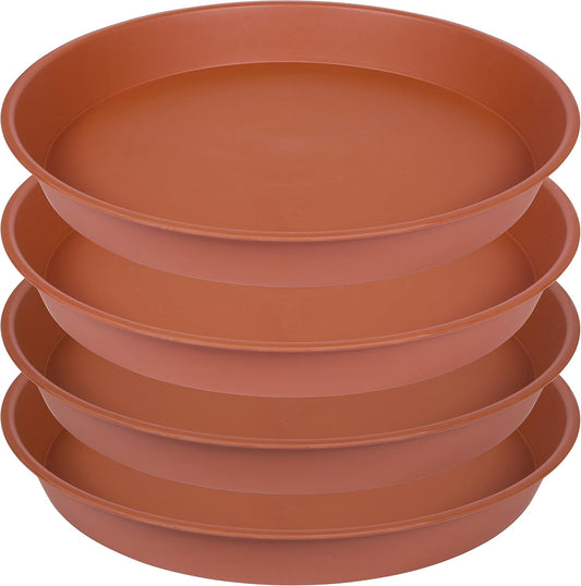4 Pack of 13 inch Plant Saucer, Heavy Duty Plastic Plant Saucer 13" Round, Plant Tray for Pots, Flower Plant Saucers for Indoors, Plant Trays for Planter 11"/12"/13" (13", Terracotta)